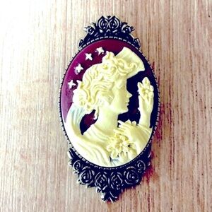 Dark red and Cream Victorian Cameo Brooch, NWT, Handmade, Unworn